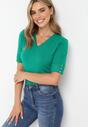 Ciemnozielona Dzianinowa Bluzka z Trójkątnym Dekoltem Zibese