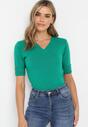 Ciemnozielona Dzianinowa Bluzka z Trójkątnym Dekoltem Zibese