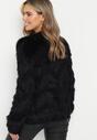 Czarny Puchaty Kardigan Zapinany na Guziki Tyweza