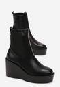 Czarne Botki na Koturnie z Platformą i Elastyczną Wstawką Kasmaan