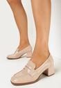 Beżowe Lakierowane Mokasyny na Słupku Leoga