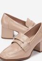 Beżowe Lakierowane Mokasyny na Słupku Leoga
