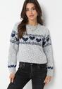 Szary Dzianinowy Sweter w Serca Ritavem