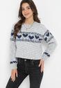 Szary Dzianinowy Sweter w Serca Ritavem