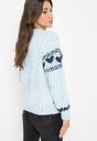 Niebieski Dzianinowy Sweter w Serca Ritavem