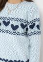 Niebieski Dzianinowy Sweter w Serca Ritavem