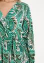 Zielona Plisowana Sukienka z Gumką w Pasie i Wzorem Paisley Carella
