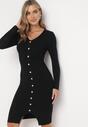 Czarna Sweterkowa Sukienka z Prążkowanej Dzianiny Laziah