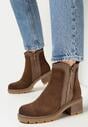 Brązowe Botki z Ozdobnym Suwakiem z Imitacji Zamszu Avronie