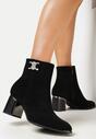 Czarne Botki na Metalicznym Obcasie Ozdobione Cyrkoniami Braedone