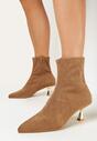 Beżowe Botki ze Szpiczastym Noskiem z Imitacji Zamszu Enedie