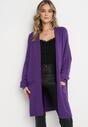 Fioletowy Kardigan Niezapinany z Wsuwanymi Kieszeniami Pianisma