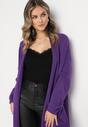 Fioletowy Kardigan Niezapinany z Wsuwanymi Kieszeniami Pianisma