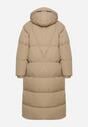 Beżowa Długa Kurtka Pikowana Płaszcz na Zamek z Kapturem Lesea