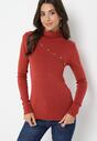Ciemnoczerwony Dopasowany Sweter Golf z Ozdobnymi Guzikami Fortte