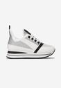 Białe Sznurowane Sneakersy na Płaskiej Grubej Podeszwie z Brokatem Reyrel
