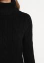 Czarna Sweterkowa Mini Sukienka z Szerokim Golfem i Ściągaczami Patricime