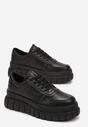 Czarne Sznurowane Sneakersy na Grubej Platformie z Wycięciami Aeratika