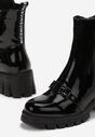 Czarne Lakierowane Botki na Niewysokim Słupku z Cholewką za Kostkę Semikas