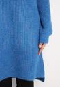 Niebieska Sukienka Mini z Golfem z Rozcięciami po Bokach Brossa