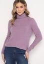 Fioletowy Gładki Sweter Golf o Dopasowanym Kroju z Błyszczącą Nitką Sillas