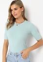 Jasnoniebieska Bluzka z Krótkim Rękawem z Elastycznymi Ściągaczami Stellana