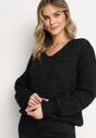 Czarny Luźny Sweter z Trójkątnym Dekoltem i Ściągaczami Tamado