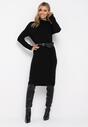 Czarna Sweterkowa Sukienka Midi z Długim Rękawem i Paskiem z Klamrą Worella