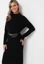 Czarna Sweterkowa Sukienka Midi z Długim Rękawem i Paskiem z Klamrą Worella