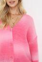 Różowy Klasyczny Kardigan z Efektem Ombre Zapinany na Guziki Relara