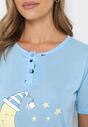 Jasnoniebieski Komplet Piżamowy Koszulka z Krótkim Rękawem i Nadrukiem i Spodnie na Gumce Fagiro