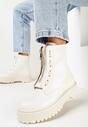 Beżowe Botki Workery z Suwakiem z Przodu Mielani