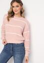 Różowy Sweter z Wełną i Bawełną w Paseczki Lurella