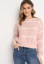Różowy Sweter z Wełną i Bawełną w Paseczki Lurella