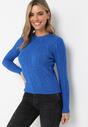 Granatowy Sweter w Warkoczykowy Splot Asmani