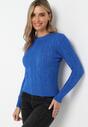 Granatowy Sweter w Warkoczykowy Splot Asmani