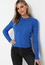 Granatowy Sweter w Warkoczykowy Splot Asmani