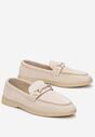 Beżowe Mokasyny z Metalową Ozdobą i Wkładką ze Skóry Naturalnej Vettese