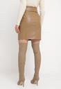 Brązowa Spódnica Mini z Paskiem z Imitacji Skóry Idrala