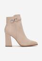 Beżowe Botki na Słupku z Klamerką w Cyrkonie Piraga