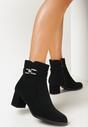 Czarne Botki na Słupkowym Obcasie z Klamrą Ozdobioną Cyrkoniami Celesto