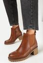 Brązowe Botki na Słupku z Elastyczną Wstawką Elikro