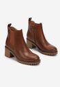 Brązowe Botki na Słupku z Elastyczną Wstawką Elikro