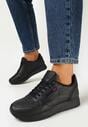 Czarne Sneakersy z Ekoskóry na Grubej Podeszwie Brosta
