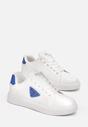 Biało-Niebieskie Sznurowane Buty Sportowe na Płaskiej Podeszwie z Ozdobną Aplikacją Felora
