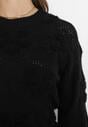 Czarny Sweter z Wełną i Bawełną Ozdobiony Pluszowym Splotem Karada