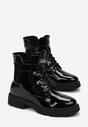 Czarne Sznurowane Botki na Płaskiej Podeszwie Ozdobione Cyrkonami Werive