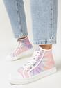 Różowe Sznurowane Trampki w Stylu Tie-Dye na Płaskiej Żłobionej Podeszwie Locines