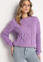 Fioletowy Jednolity Sweter ze Ściągaczami i Klasycznym Splotem Loma