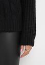 Czarny Jednolity Sweter ze Ściągaczami i Klasycznym Splotem Loma